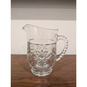 Vintage Anchor Hocking “Star of David” Clear Glass Pitcher – 6" One Pint 60s-70s